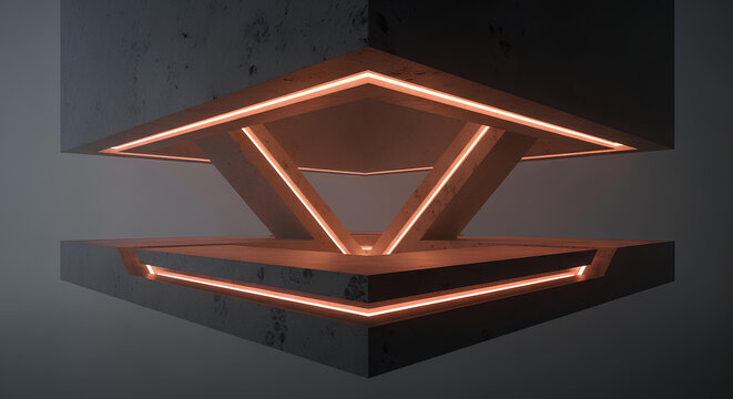 Futuristic Floating Sintered Stone Platform with Terracotta Lighting
