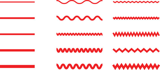 Collection of various red line styles including straight, wavy, and zigzag patterns on a white background for © GFX