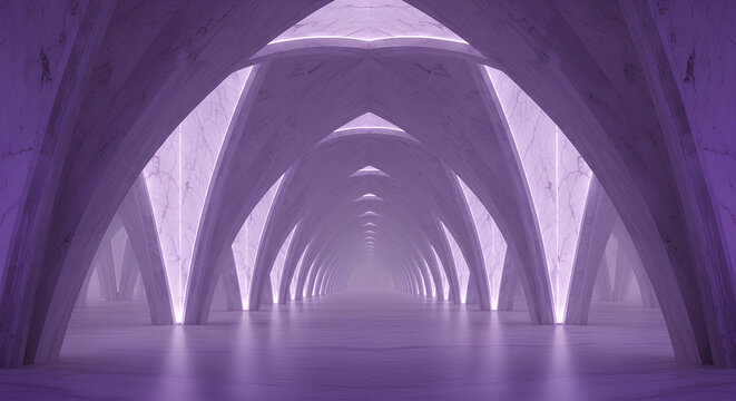 Futuristic Alabaster Vaulted Ceiling with Violet Integrated Lighting