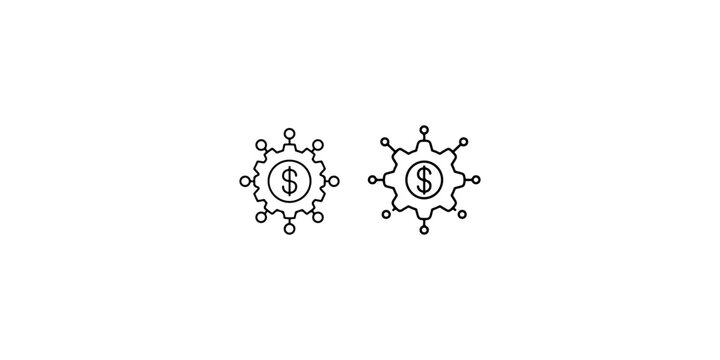 Financial technology gear icon featuring dollar symbol for automated payment processing banking systems economy management and fintech business concepts.