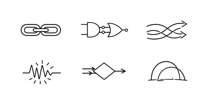 Line vector icons of a transparent decision-making system where each algorithm step is logical (traceable reasoning): chain node,