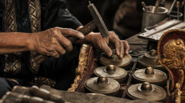 Crafting Traditional Gamelan Instruments A Skilled Artisans Hands at Work.