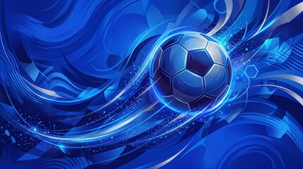 Naklejka premium Dynamic soccer ball illustration with blue energy swirls and light streaks