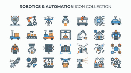 Fototapeta premium Robotics and Automation Icon Collection.