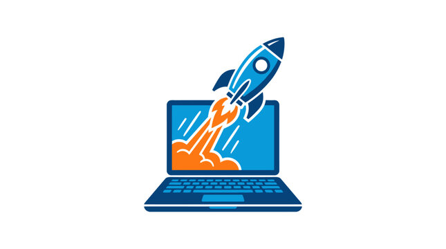 Rocket launching from laptop computer screen.