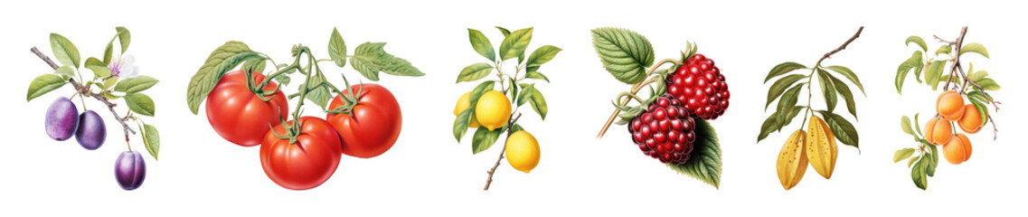 Obraz premium PNG Vintage botanical fruit illustrations on transparent background