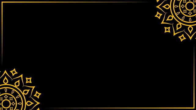 Luxury golden mandala corner frame with elegant floral ornaments and thin gold border on dark premium background. 4k