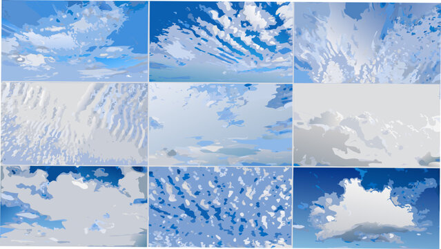 a grid of nine distinct photographs showing various cloud formations formation layout photos images clouds sky scene atmospheric view nature photography