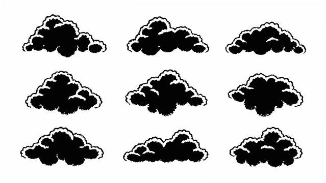 eight puffy cloud shapes in flat black and white style vector illustration sky weather nature simple graphic design element clipart icon