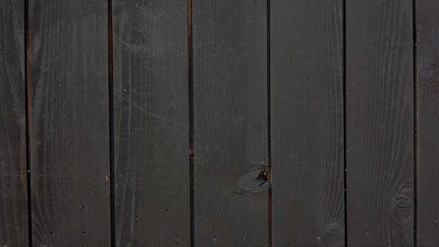 Dark Wooden Plank Wall Texture Background. Close up of dark wooden planks with natural wood grain and vertical pattern. Rustic timber wall texture suitable for backgrounds, design templates, architect