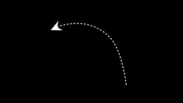 dashed arrow arc forming over black background white line progression