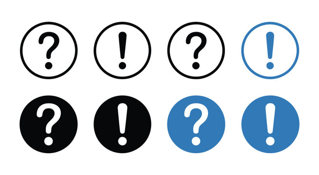 Help and alert question exclamation mark icons, modern style vector icon set with glyph and solid symbols, flat design collection for user interface, web, mobile applications, notifications, 