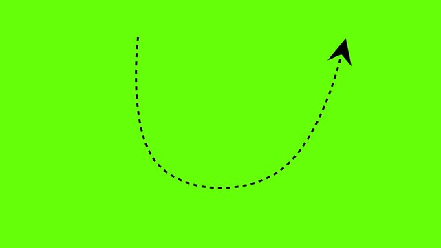 dashed arrow curving upward on green screen motion graphic animation