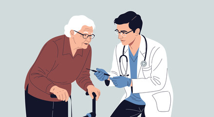 Obraz premium Doctor Consults Elderly Woman with Cane, Discussing Health and Care