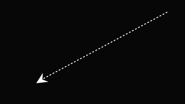 dashed arrow appearing on black background animation graphic motion design