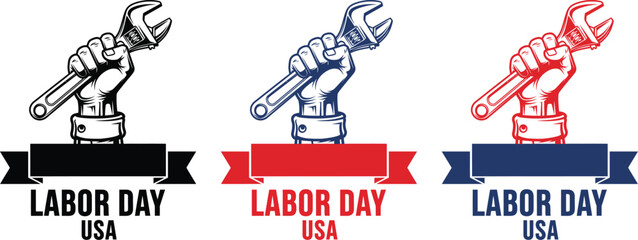 Labor day usa greeting card with fist holding wrench © KaziMuhibbur