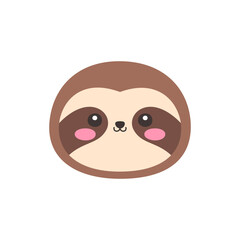 Fototapeta premium Cute Kawaii Sloth Face Flat Vector Illustration