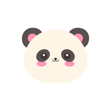 Cute kawaii panda face flat vector illustration