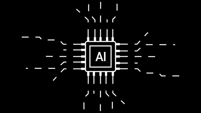 microchip connecting lines in black and white circuit electronics technology