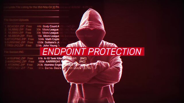Endpoint protection trendy and powerful words on digital screen message on computer screen