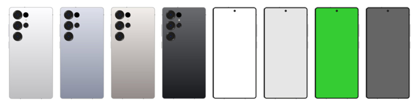 Smartphone Mockup Set with Front and Back Views in Multiple Colors