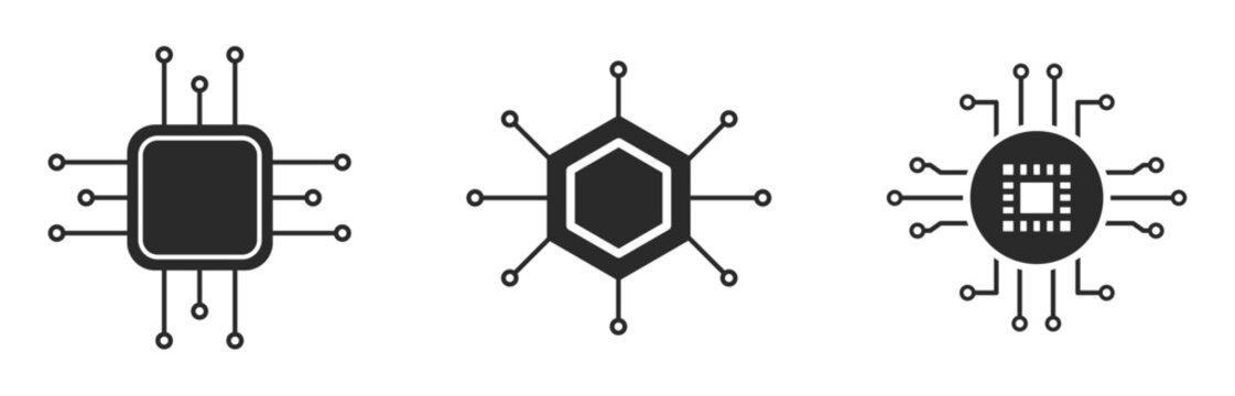 Microchip Technology Icons Set, Processor, Circuit Board and Semiconductor Symbols