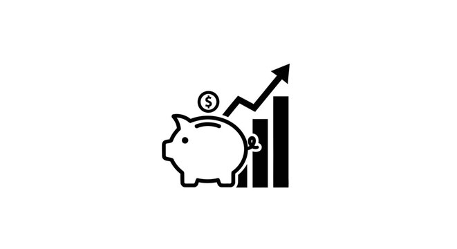 Piggy bank with increasing bar graph icon representing financial growth