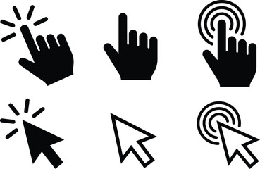 Fototapeta premium Cursor icons represent various computer interface interaction methods that allow users to navigate digital environments effectively.