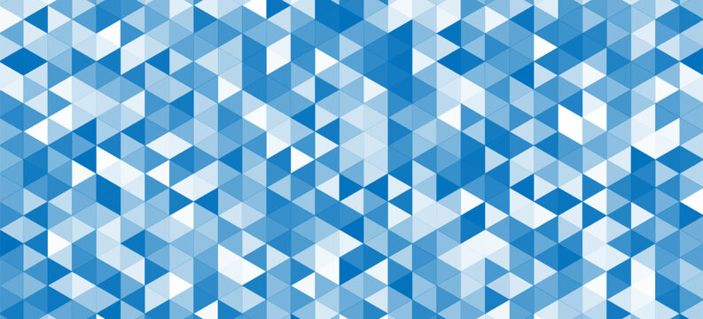 Abstract gradient blue triangle pattern design background, scattered triangular geometry with light and dark blue shades, elegant polygon arrangement, contemporary abstract texture.
