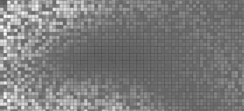 Abstract gray square mosaic background, pixel grid texture with random shades, minimalist geometric vector pattern, seamless monochrome digital wallpaper.