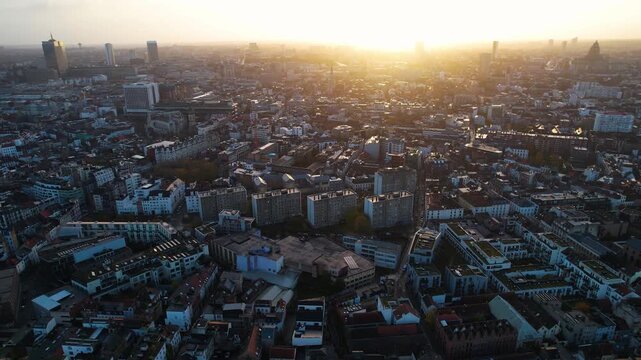 An panoramic aerial view of te capitol city Brussels in Belgium on a sunny morning in autumn.. 