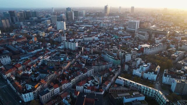 An panoramic aerial view of te capitol city Brussels in Belgium on a sunny morning in autumn.. 