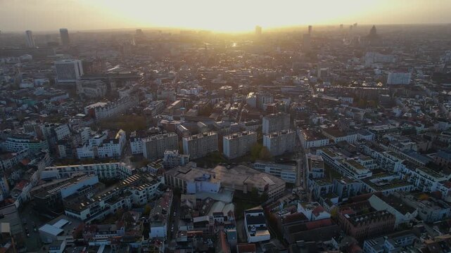 An panoramic aerial view of te capitol city Brussels in Belgium on a sunny morning in autumn.. 
