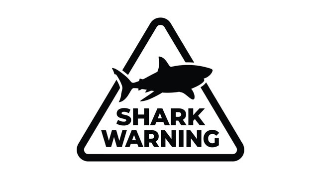 shark warning sign with silhouette triangle black white background danger