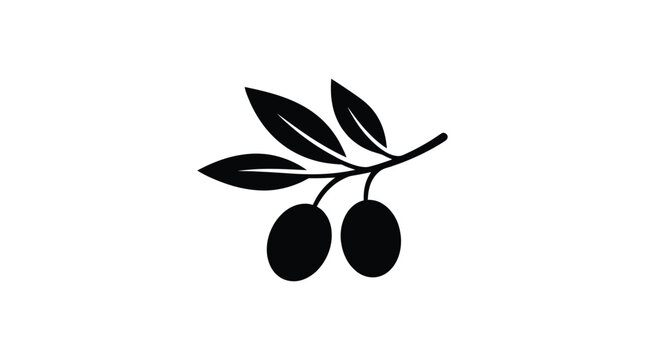 olive branch silhouette on white background leaves fruit black simple