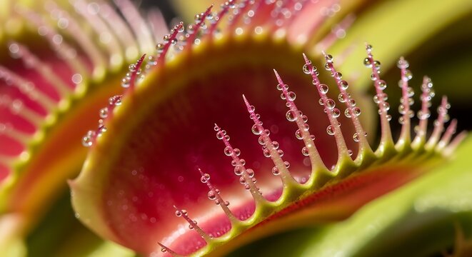 Close-up of a Venus Flytrap Plant with Sharp Traps and Vibrant Colors in Natural Light