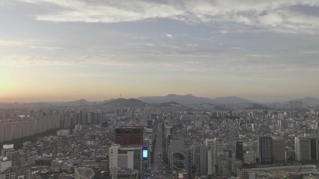 Aerial view of Sinnonhyeon Station and Gangnamdaero cityscape in Seoul