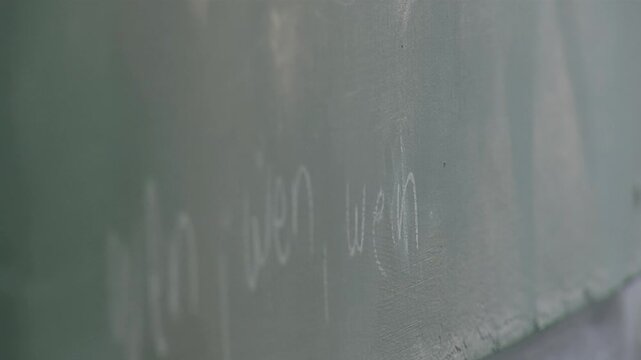 Teacher Writing Welsh Language Words On Green Chalkboard In Gaiman, Argentina