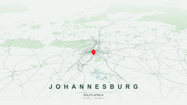 Modern minimalist vector map of Johannesburg, South Africa. High-quality scalable illustration of Johannesburg city grid, Sandton financial hub axis for posters and design.