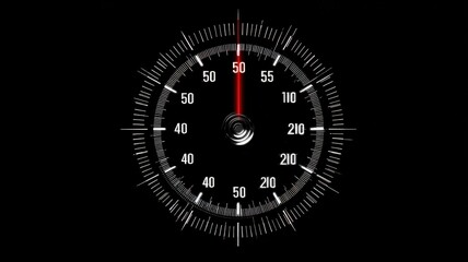 Fototapeta premium Precision speedometer dial with red needle at fifty against black background