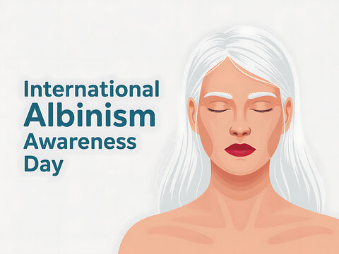 International albinism awareness day illustration of a woman with white hair and skin tone