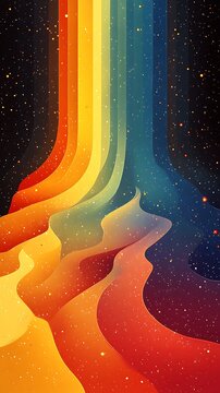 Colorful vertical streams of glowing light flow downward through a dark starry cosmos