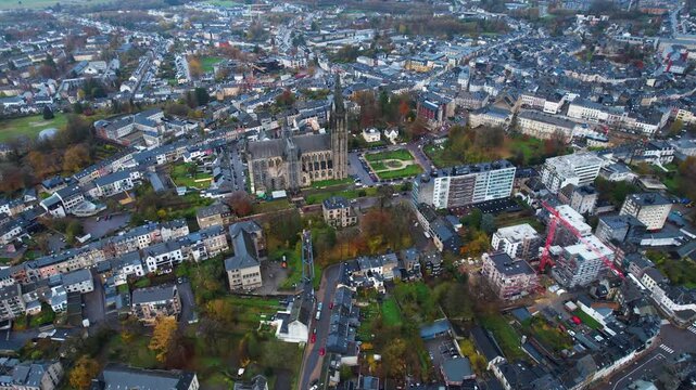 An panoramic aerial view of the old town city Arlon in Belgium on a cloudy afternoon in autumn.. 
