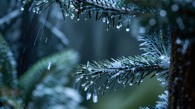 Heavy Rain in Deep Cold Forest 🌧️🌲❄️ Winter Ambiance 8K Background