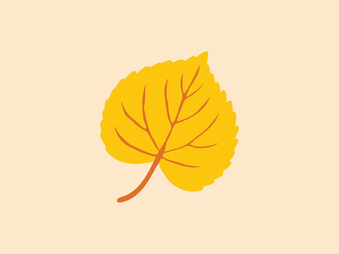 Flat vector illustration of a round yellow autumn leaf in a warm cozy style. Botanical element for fall clipart, stickers, stationery, packaging, and decorative seasonal nature designs.