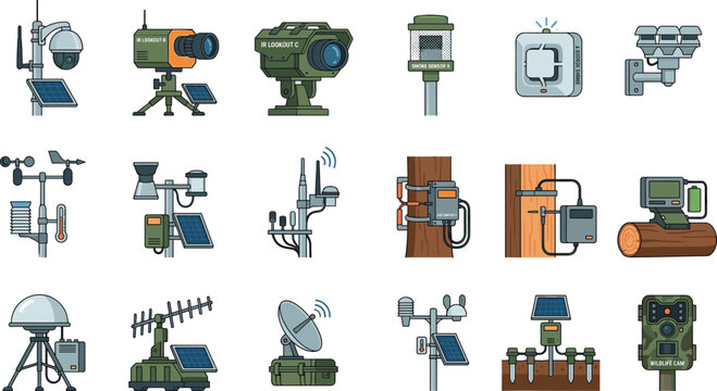 Industrial Safety and Automation Light Curtains Icons Set Featuring Laser Barriers Proximity Sensors and Optoelectronic Safeguarding Devices