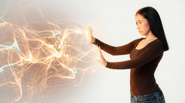 Professional woman shaping energy field