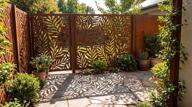 Living hedge fence, Trimmed green privacy wall, Sustainable garden boundary, Modern landscape architecture, Fresh outdoor background