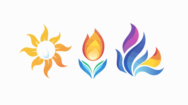 Abstract colorful design elements illustrating sun flame and water drop
