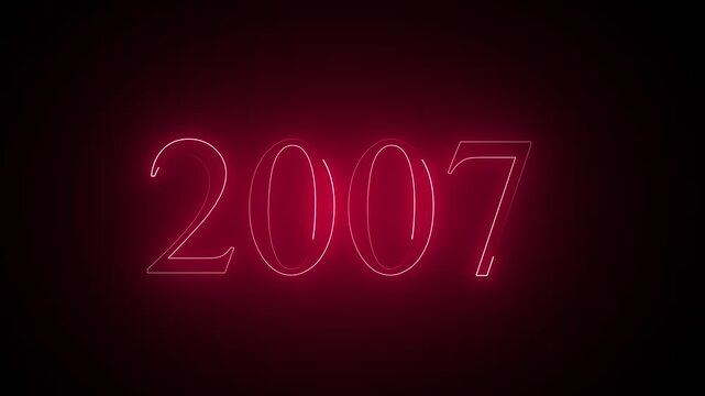 Abstract neon text year 2007 animation, glowing text animation ...